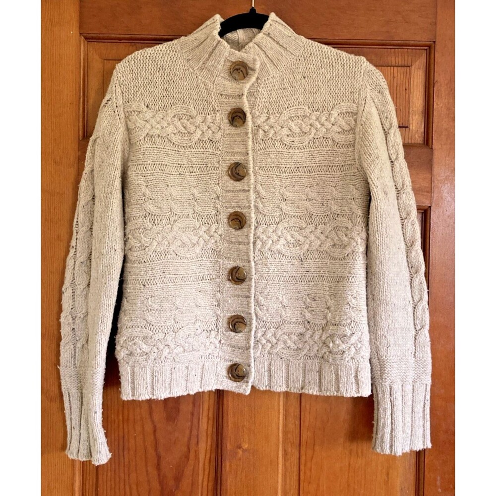 Lauren Hansen Womens M Wool Blend Neutral Fisherman Cottage Button Up Cardigan